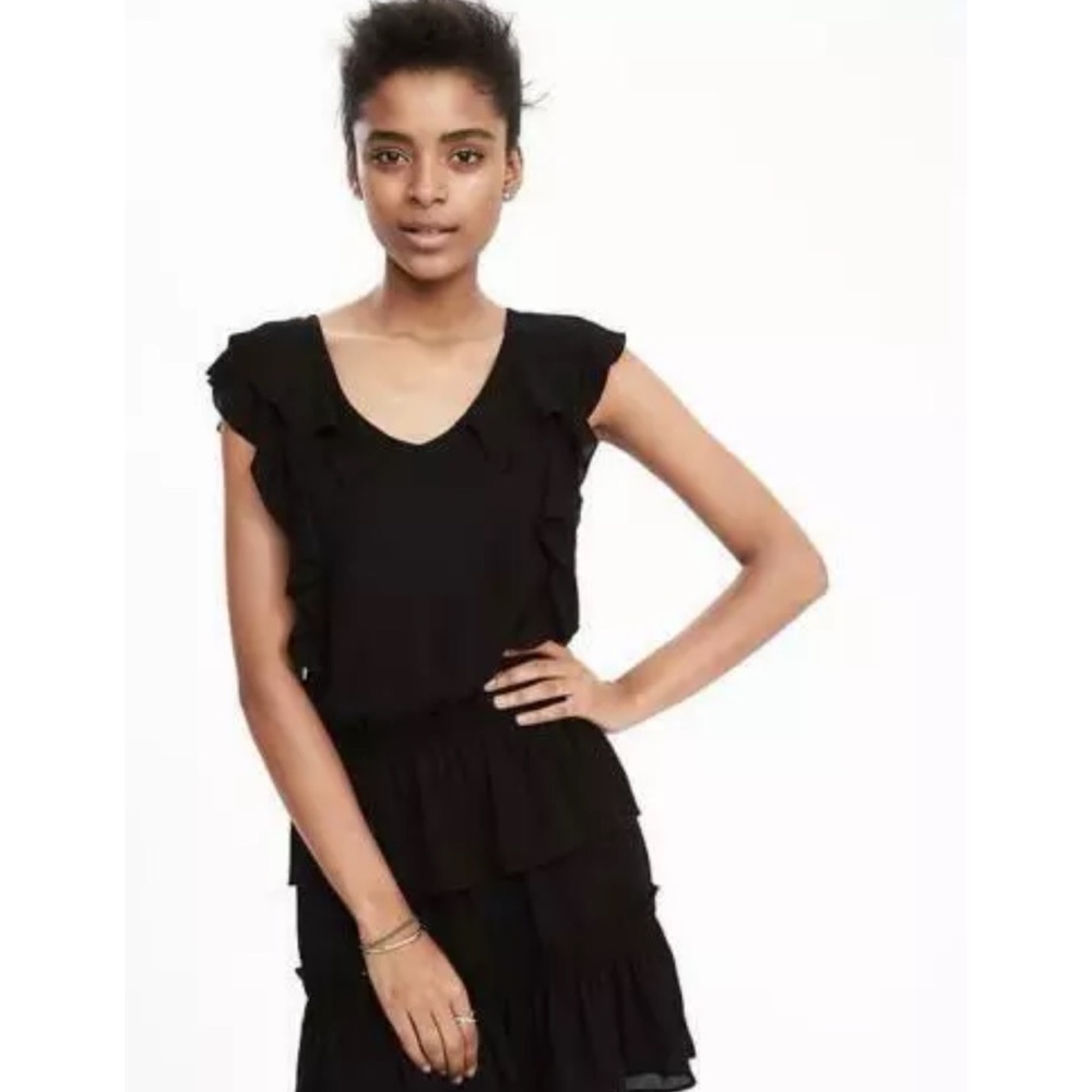❤️ Banana Republic Black Chiffon Ruffle Dress